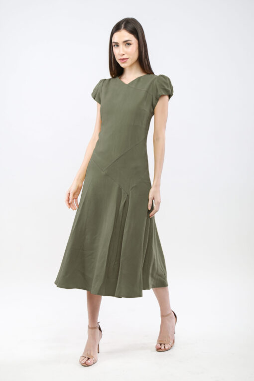 Puff-Sleeve Midi Dress - Image 9