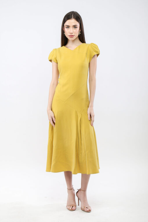 Puff-Sleeve Midi Dress